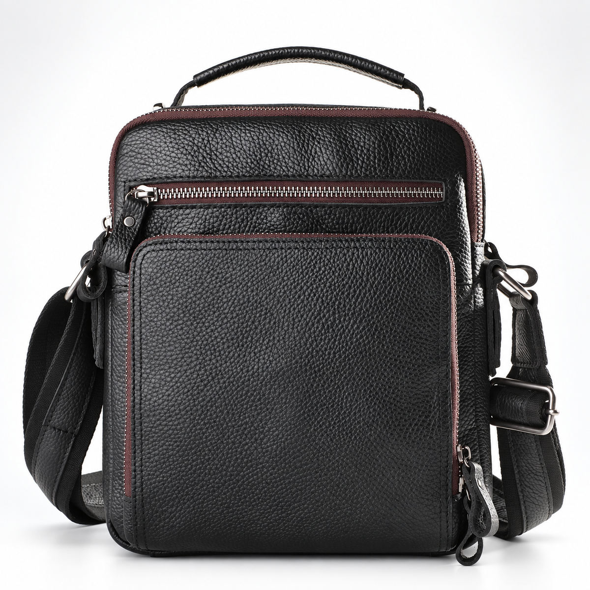 Black Pebbled Leather Messenger Bag