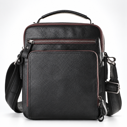 Black Pebbled Leather Messenger Bag