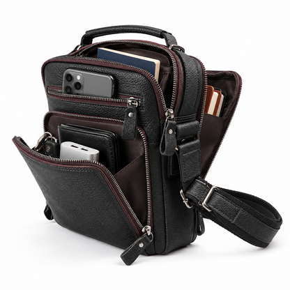 Black Pebbled Leather Messenger Bag