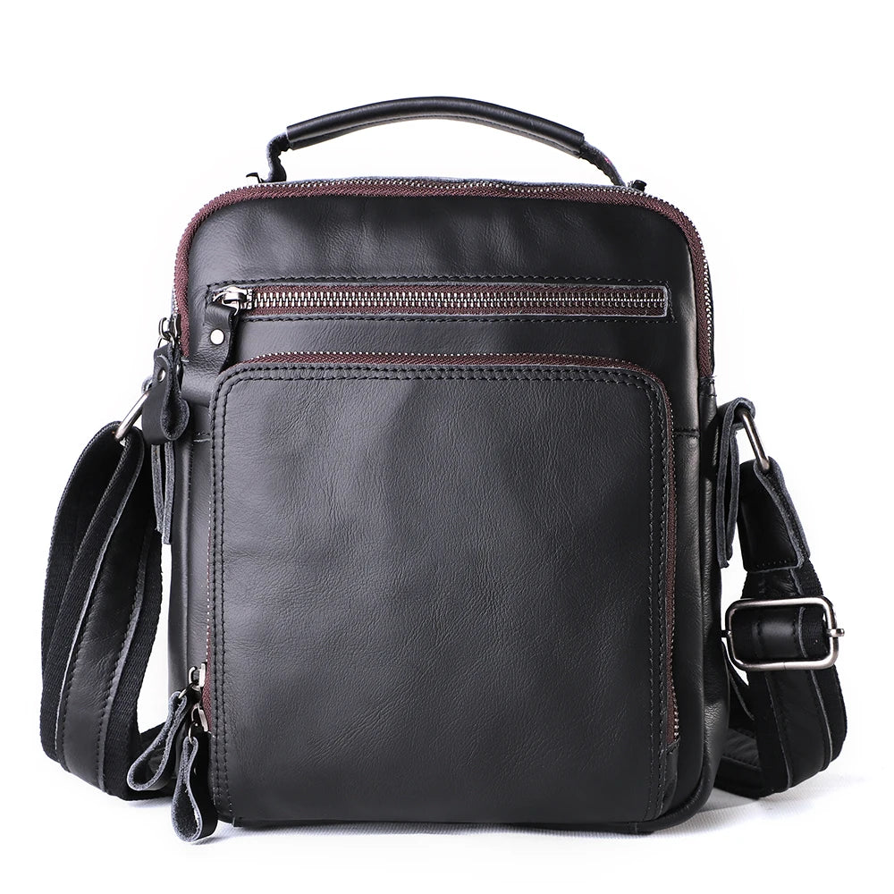 Smooth Black Leather Messenger Bag