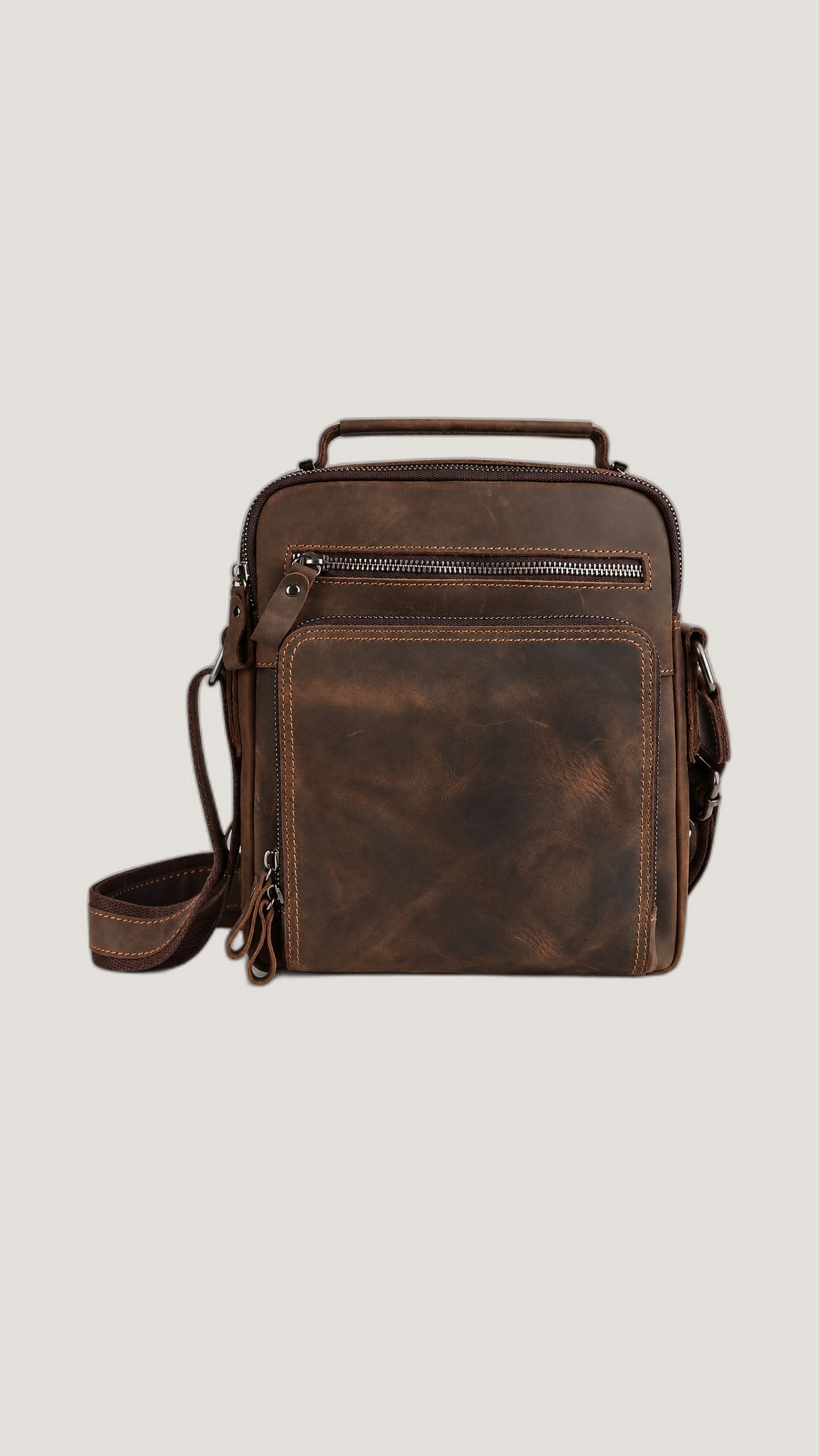 Dark Coffee Leather Messenger Bag