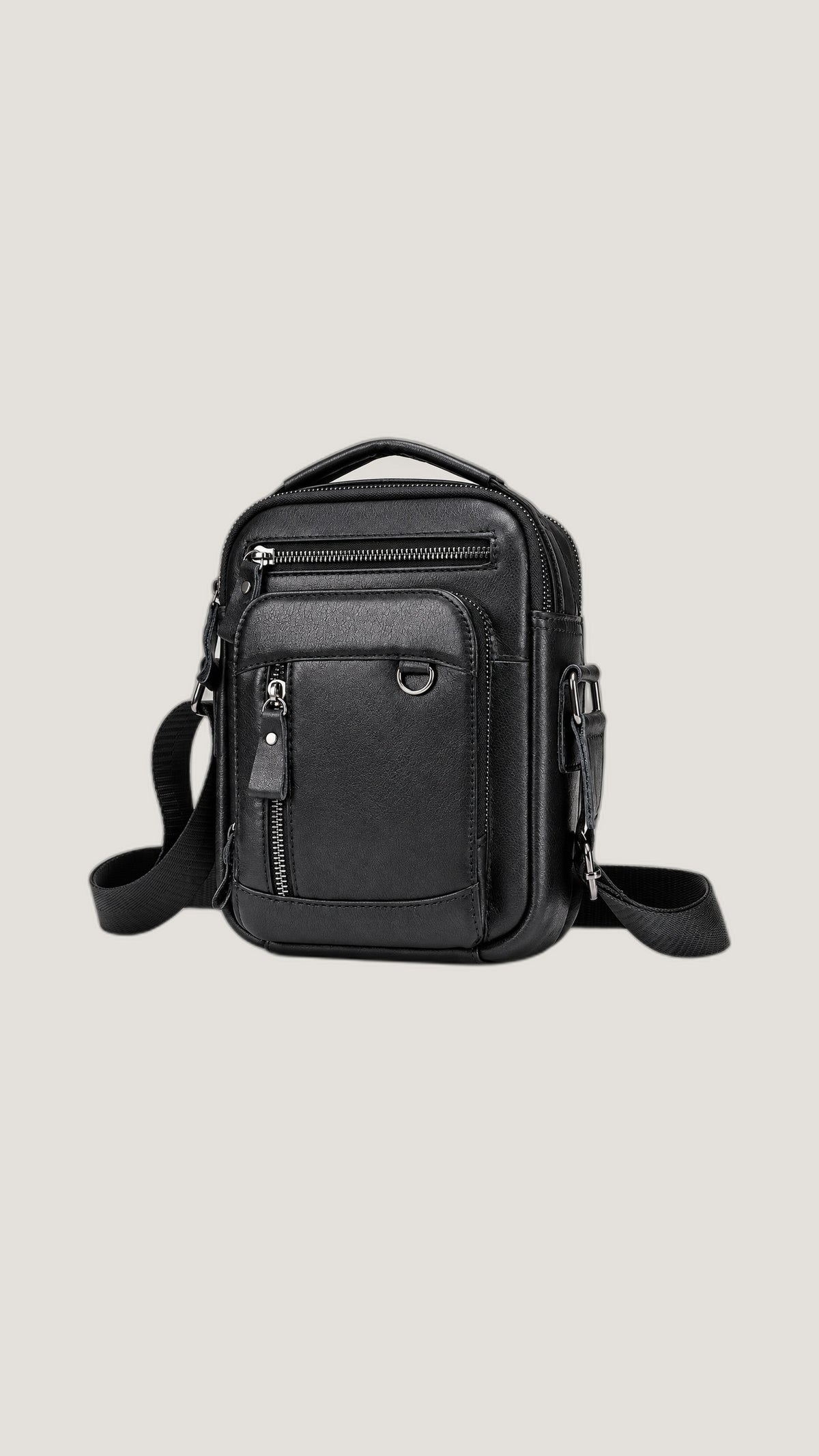 Black Leather Crossbody Messenger Bag